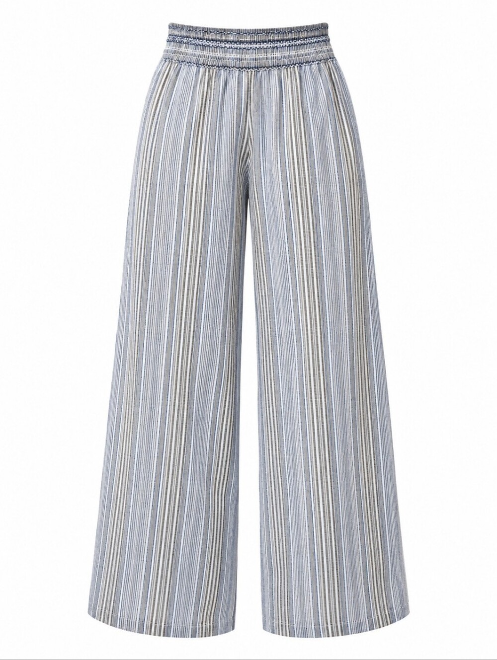 INDERO | Linen Blend Wide Leg Pull On Pants Elastic Waist Relaxed Coastal | L